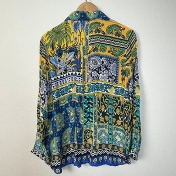 Shana Viscose Silk Tropical Floral Print Button Down Shirt Women's Medium Boho - Picture 8 of 8